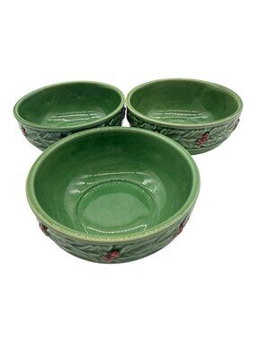 Bordallo Pinheiro Christmas Holly Green Small 5" Bowls Set of 3 Retired